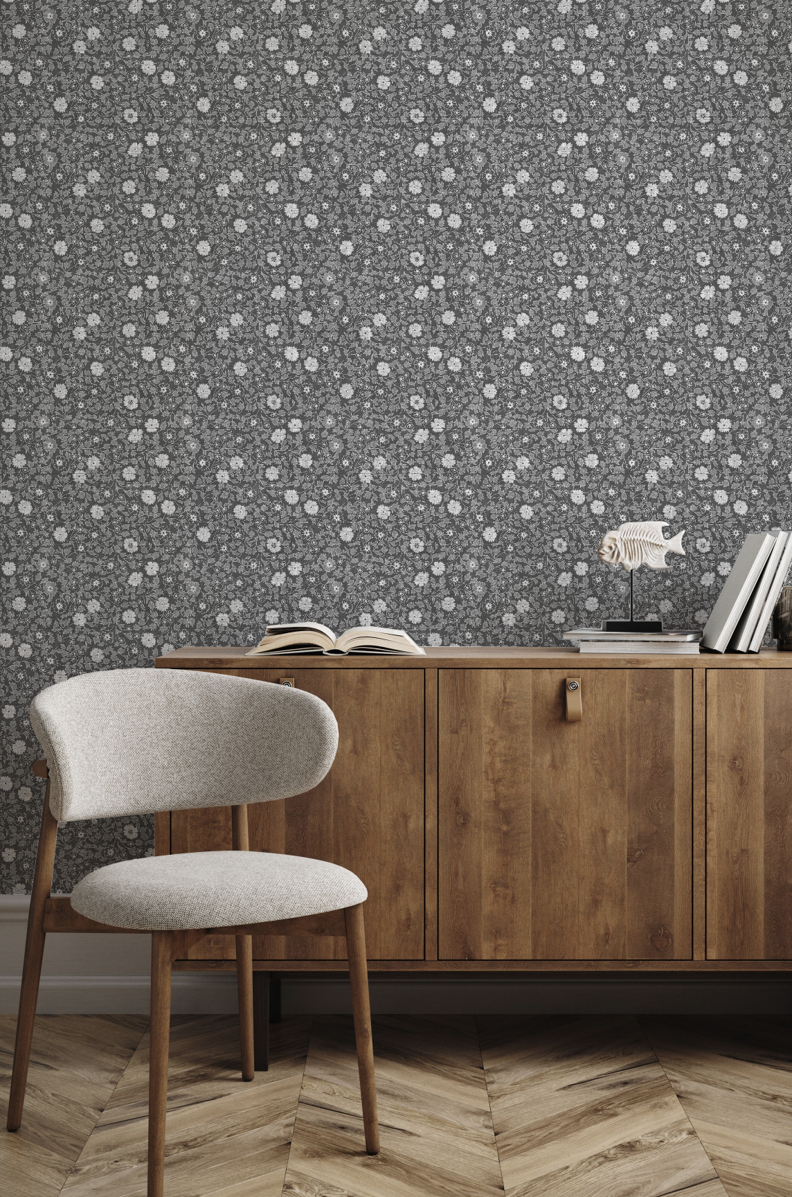 Petite Florals Black & White Wallpaper