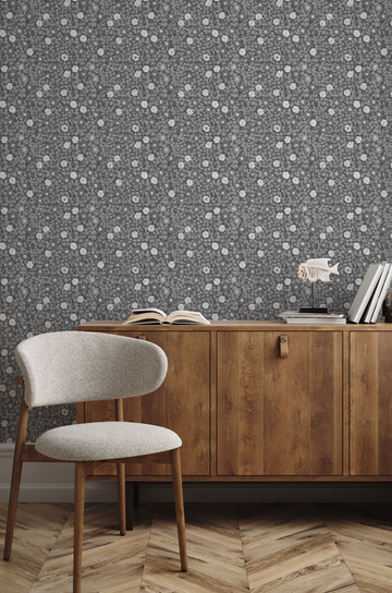 Petite Florals Black & White Wallpaper from Olive et Oriel where you can shop wallpaper and artworks online