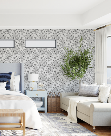 Floral Bouquet Black & White Wallpaper from Olive et Oriel where you can shop wallpaper and artworks online