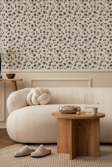 Flower Chain Black & White Wallpaper from Olive et Oriel where you can shop wallpaper and artworks online