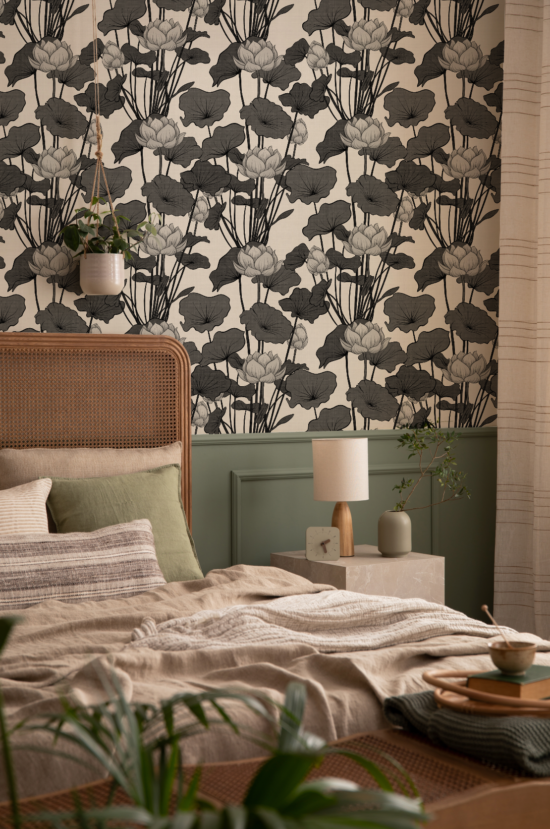 Lily Pad Black & White Wallpaper from Olive et Oriel where you can shop wallpaper and artworks online