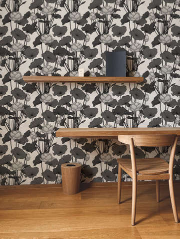 Lily Pad Black & White Wallpaper from Olive et Oriel where you can shop wallpaper and artworks online