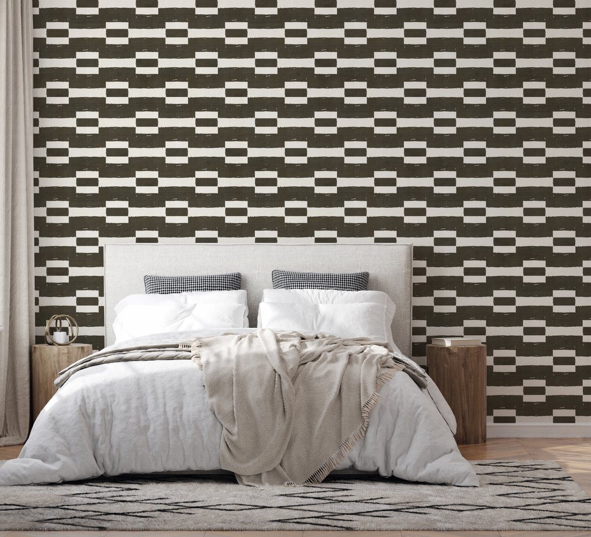 Geo Stripe Black & White Wallpaper from Olive et Oriel where you can shop wallpaper and artworks online