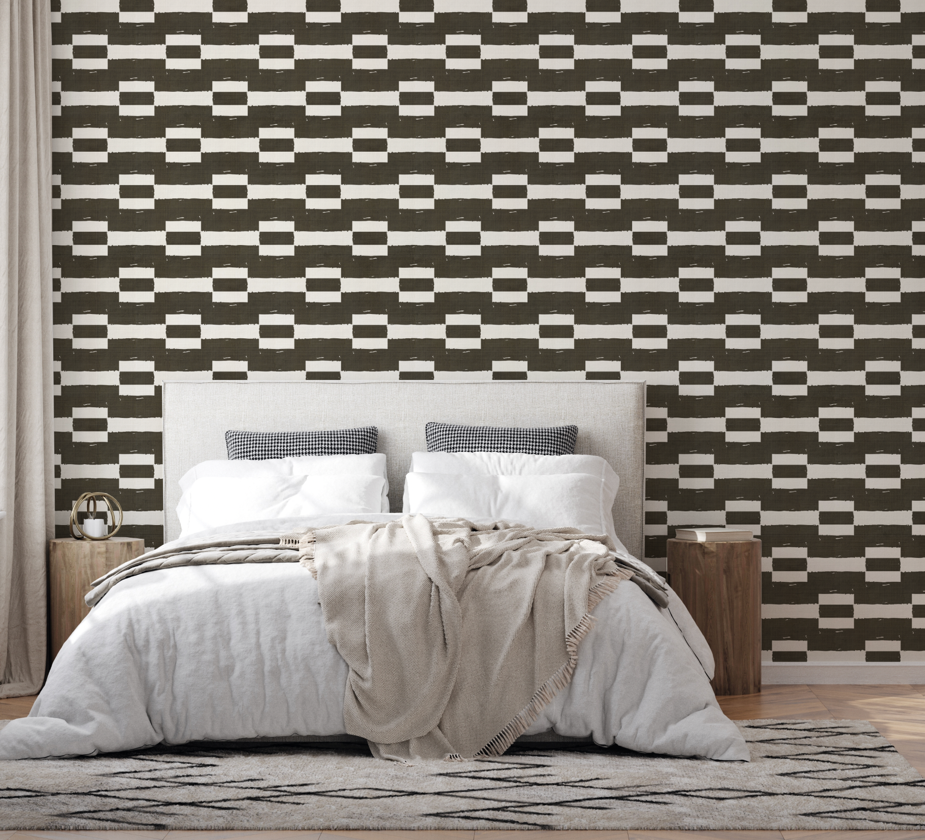 Geo Stripe Black & White Wallpaper