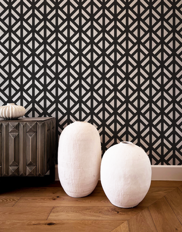 Modern Geo Arrow Black & White Wallpaper from Olive et Oriel where you can shop wallpaper and artworks online