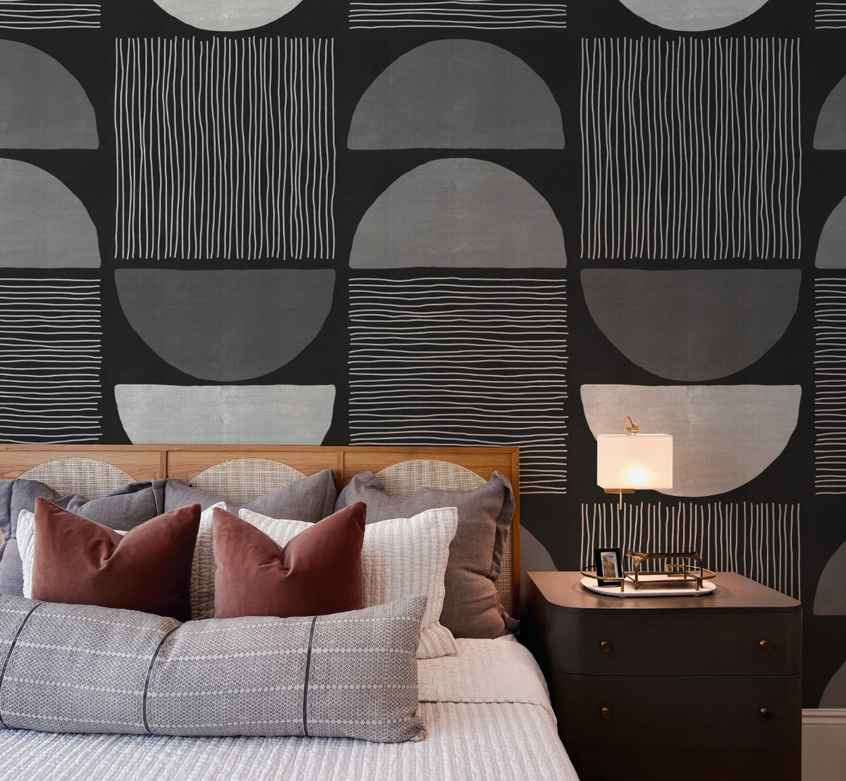 Luxe Arch & Dash Black & White Wallpaper from Olive et Oriel where you can shop wallpaper and artworks online