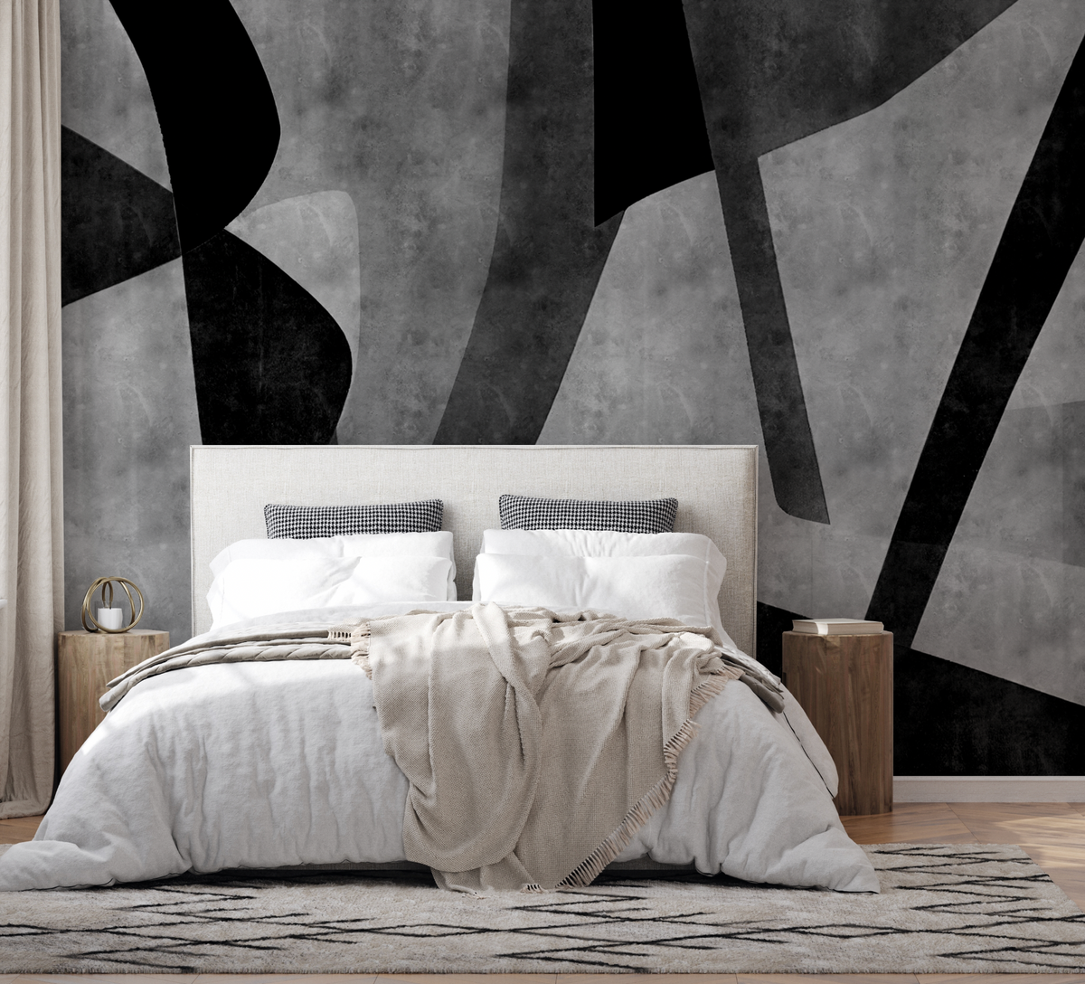 Industrial Shapes Black and White Wallpaper from Olive et Oriel where you can shop wallpaper and artworks online