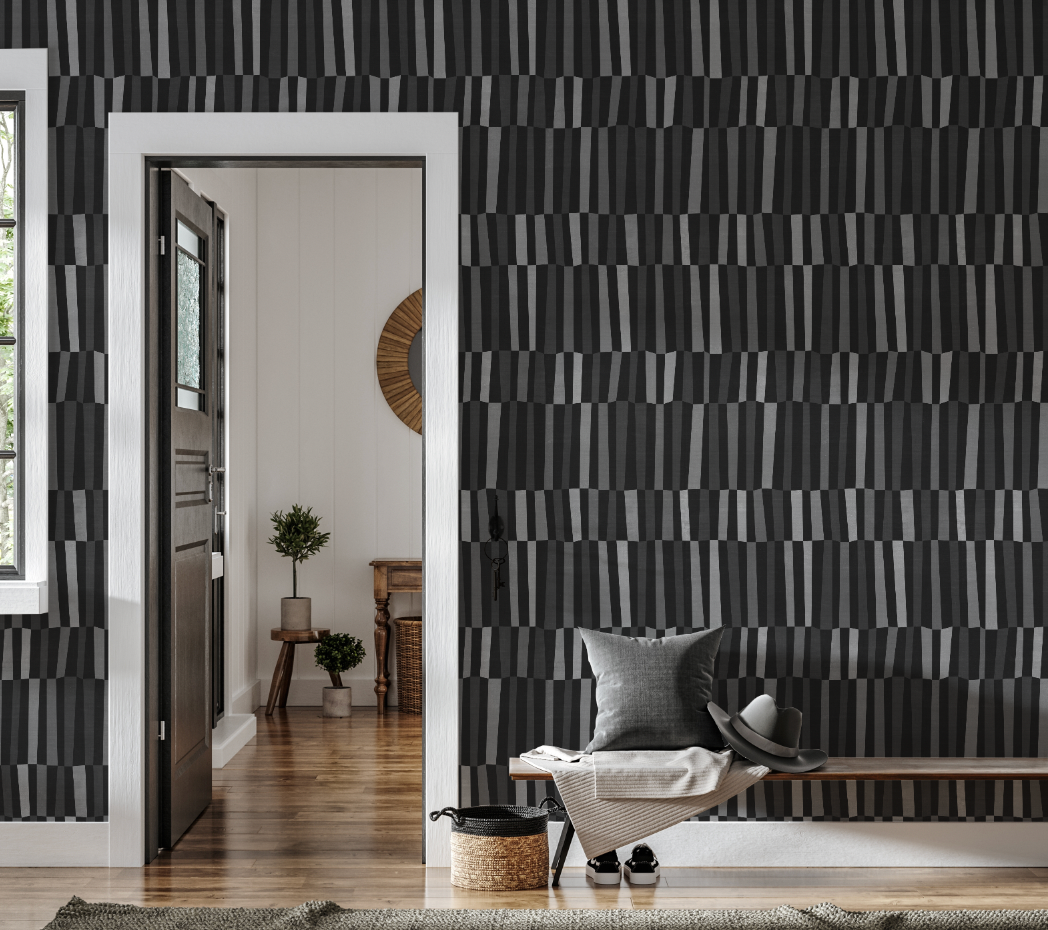 Uneven Stripe Black & White Wallpaper