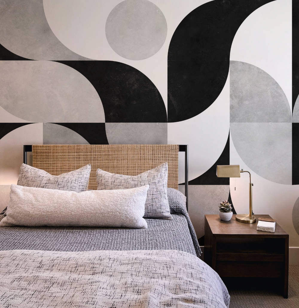 Movement Mural Black & White Wallpaper from Olive et Oriel where you can shop wallpaper and artworks online