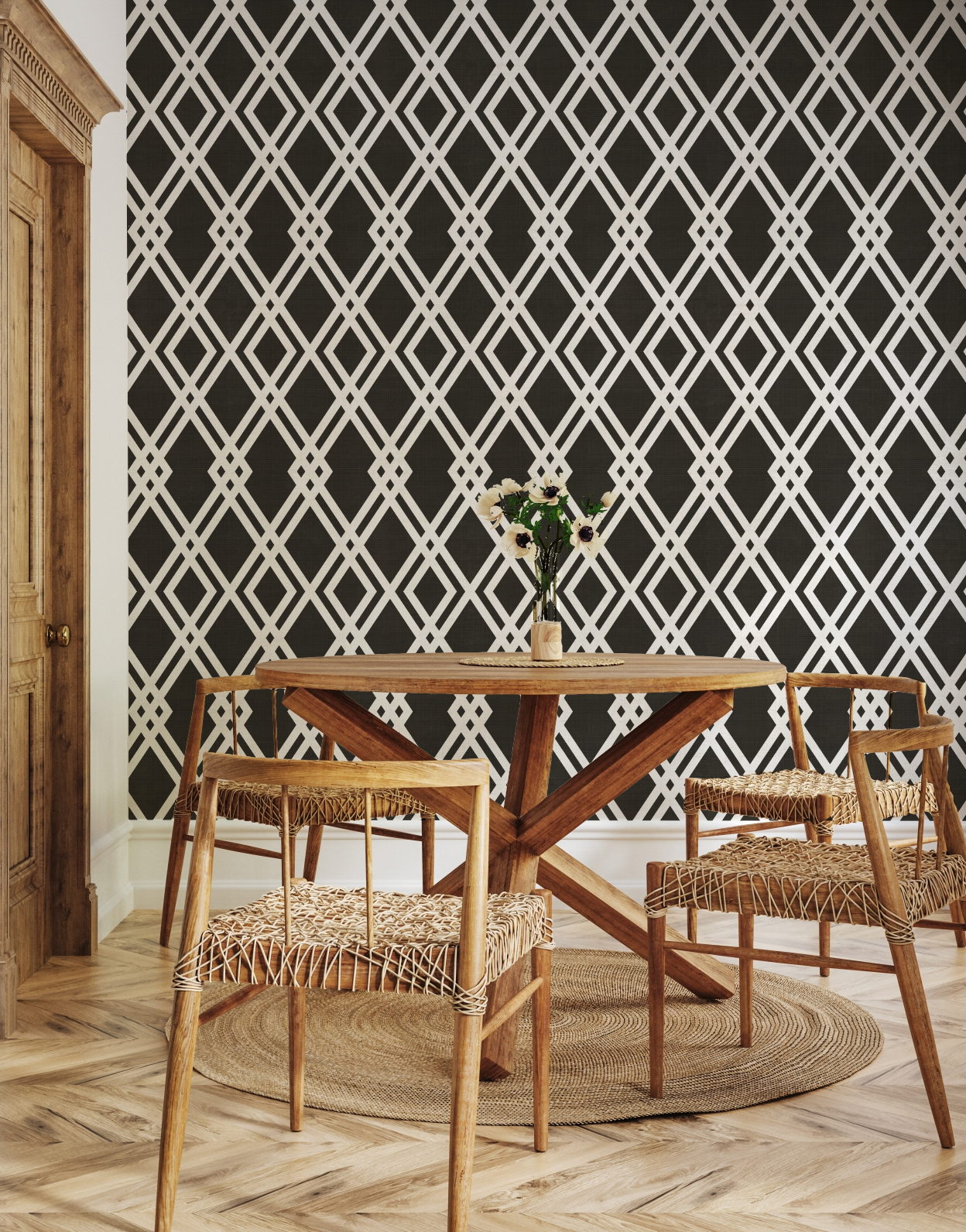 Luxe Lattice Black & White Wallpaper