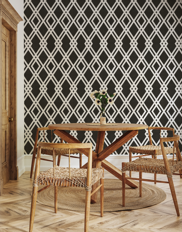Luxe Lattice Black & White Wallpaper from Olive et Oriel where you can shop wallpaper and artworks online