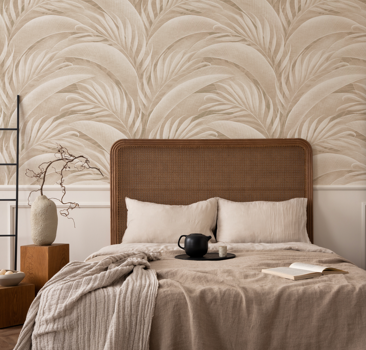 Palm City Beige Wallpaper from Olive et Oriel where you can shop wallpaper and artworks online