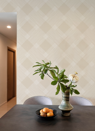 Diamond Line Art Beige Wallpaper from Olive et Oriel where you can shop wallpaper and artworks online