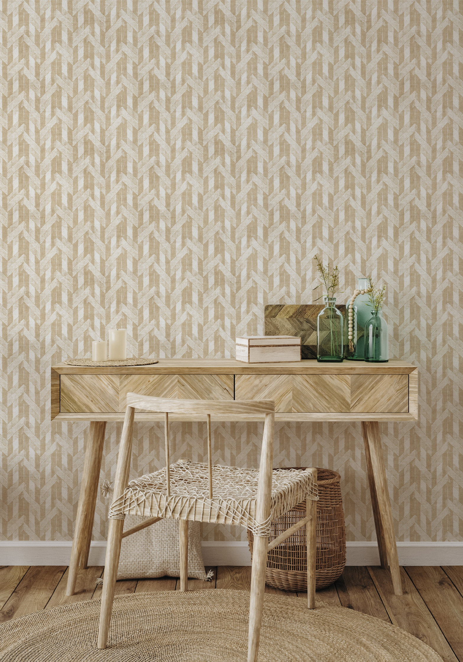 Herringbone Stitch Beige Wallpaper