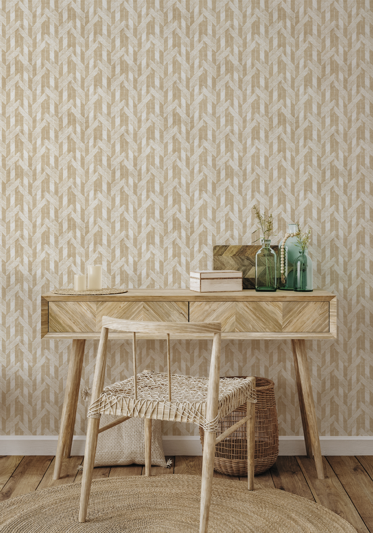 Herringbone Stitch Beige Wallpaper from Olive et Oriel where you can shop wallpaper and artworks online