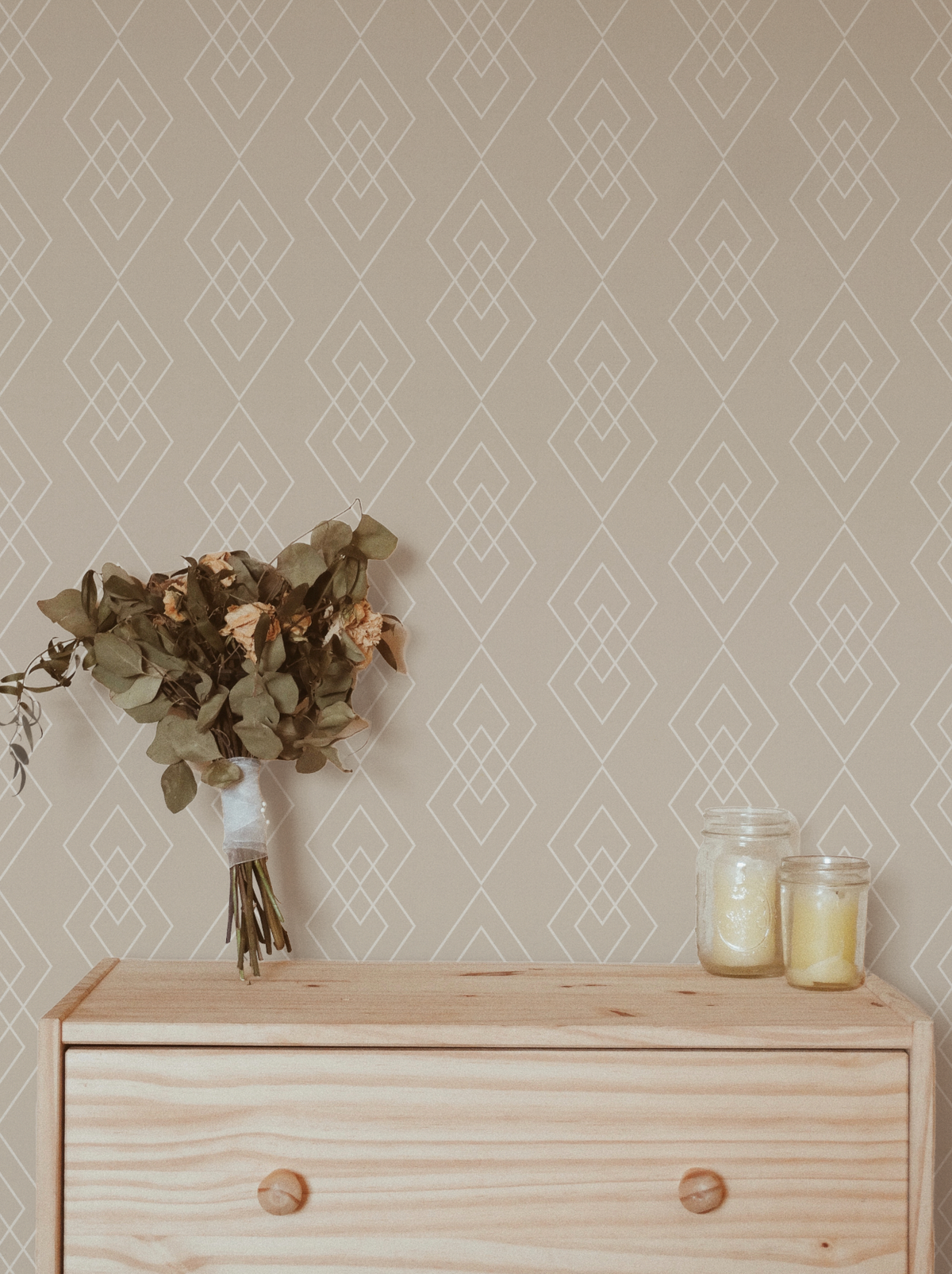 Diamond Geo Beige Wallpaper from Olive et Oriel where you can shop wallpaper and artworks online