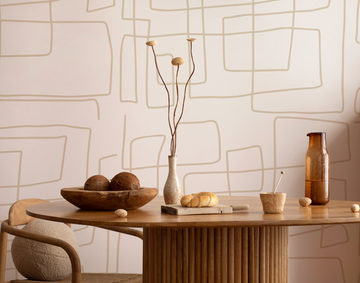 Line Art Maze Beige Wallpaper from Olive et Oriel where you can shop wallpaper and artworks online