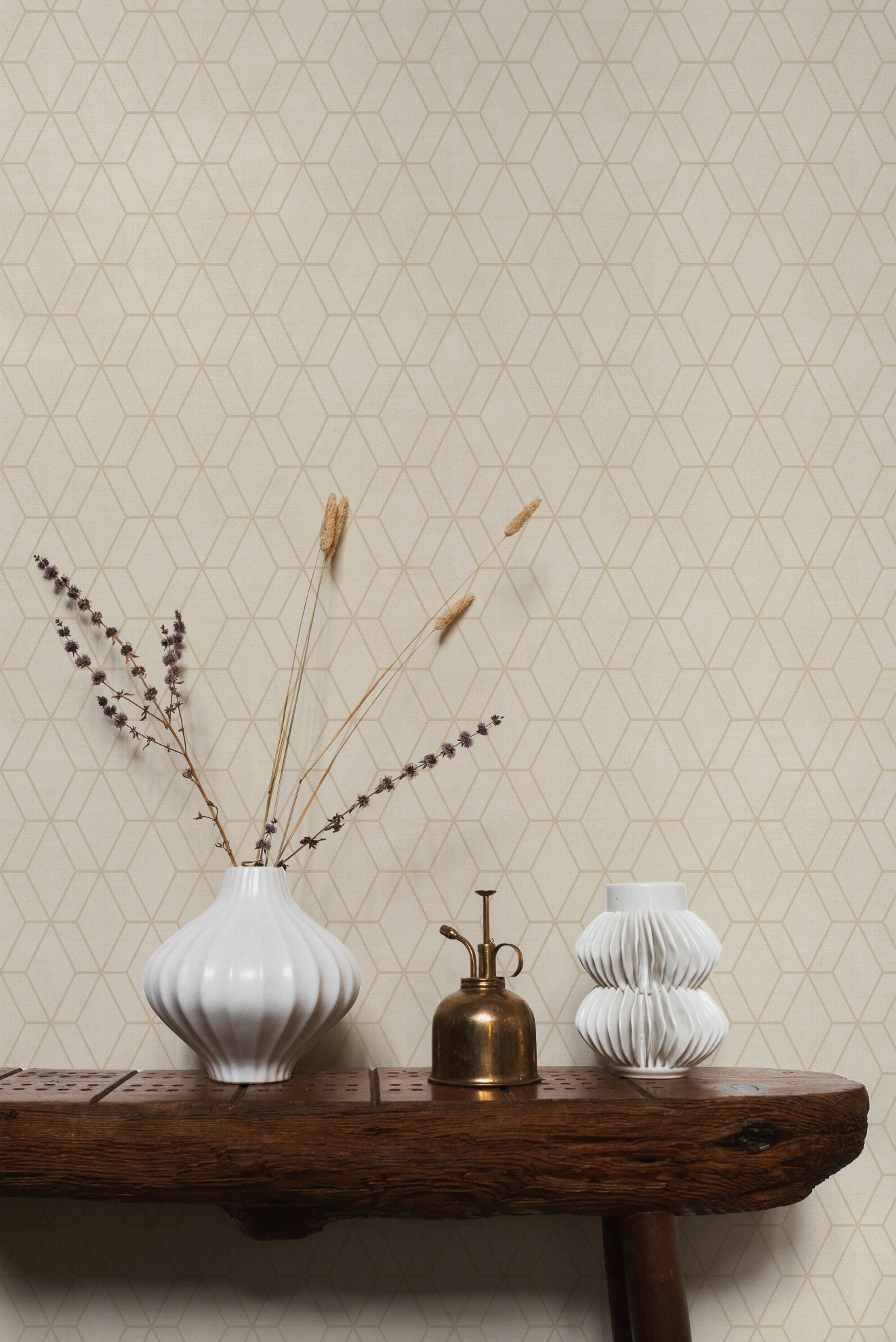 Zig Zag Stripe Beige Wallpaper from Olive et Oriel where you can shop wallpaper and artworks online