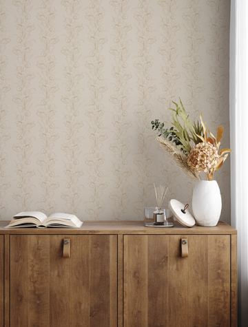 Daffodil Stripe Beige Wallpaper from Olive et Oriel where you can shop wallpaper and artworks online