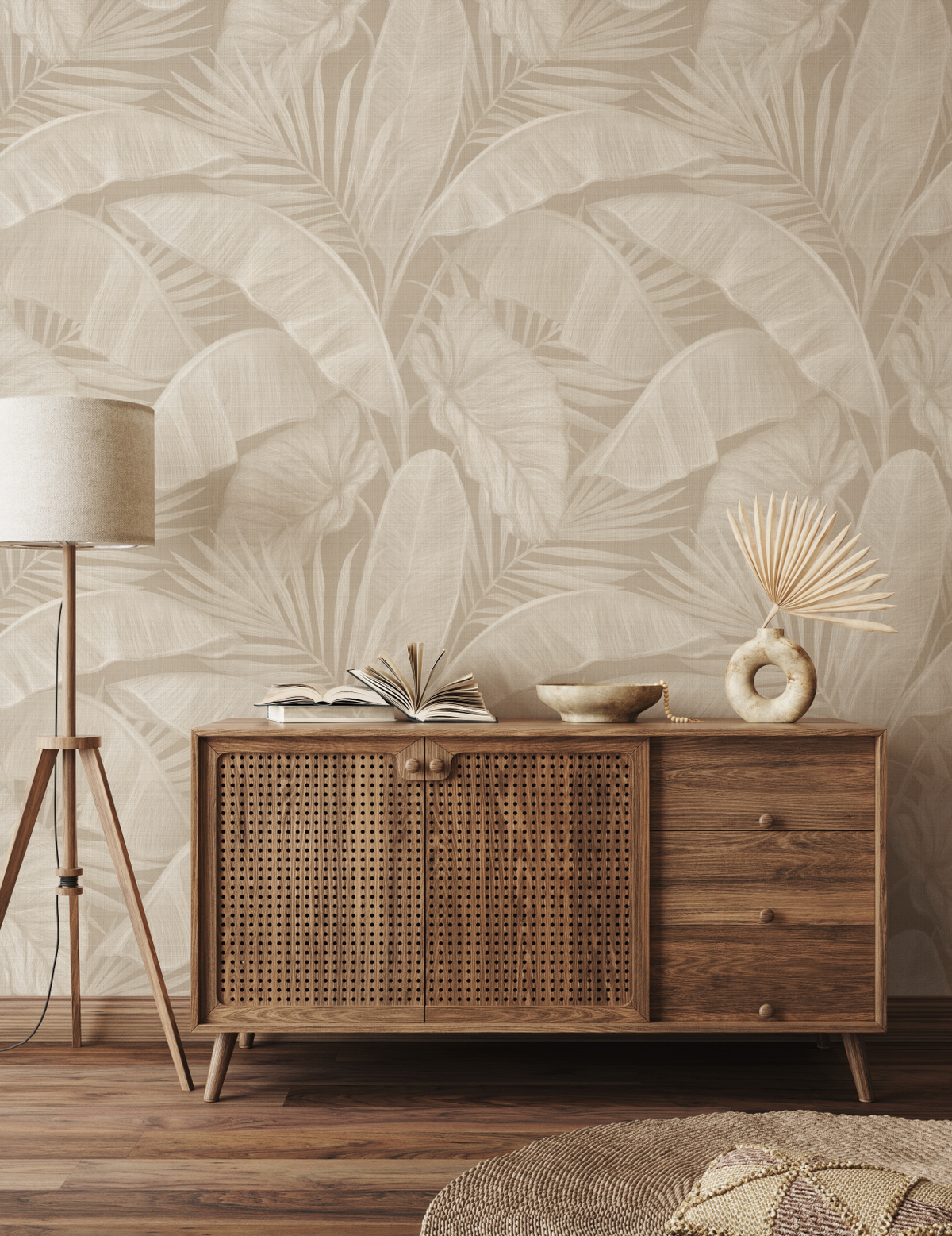 Escape to the Tropics Beige Wallpaper from Olive et Oriel where you can shop wallpaper and artworks online