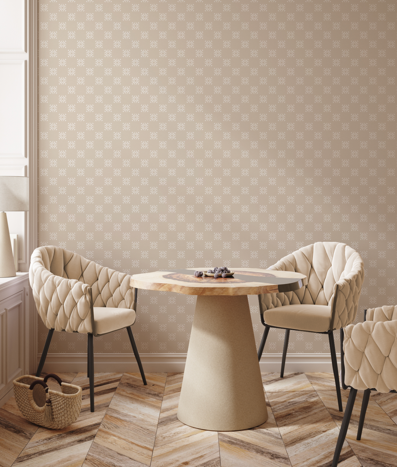 Diamond Motifs Beige Wallpaper