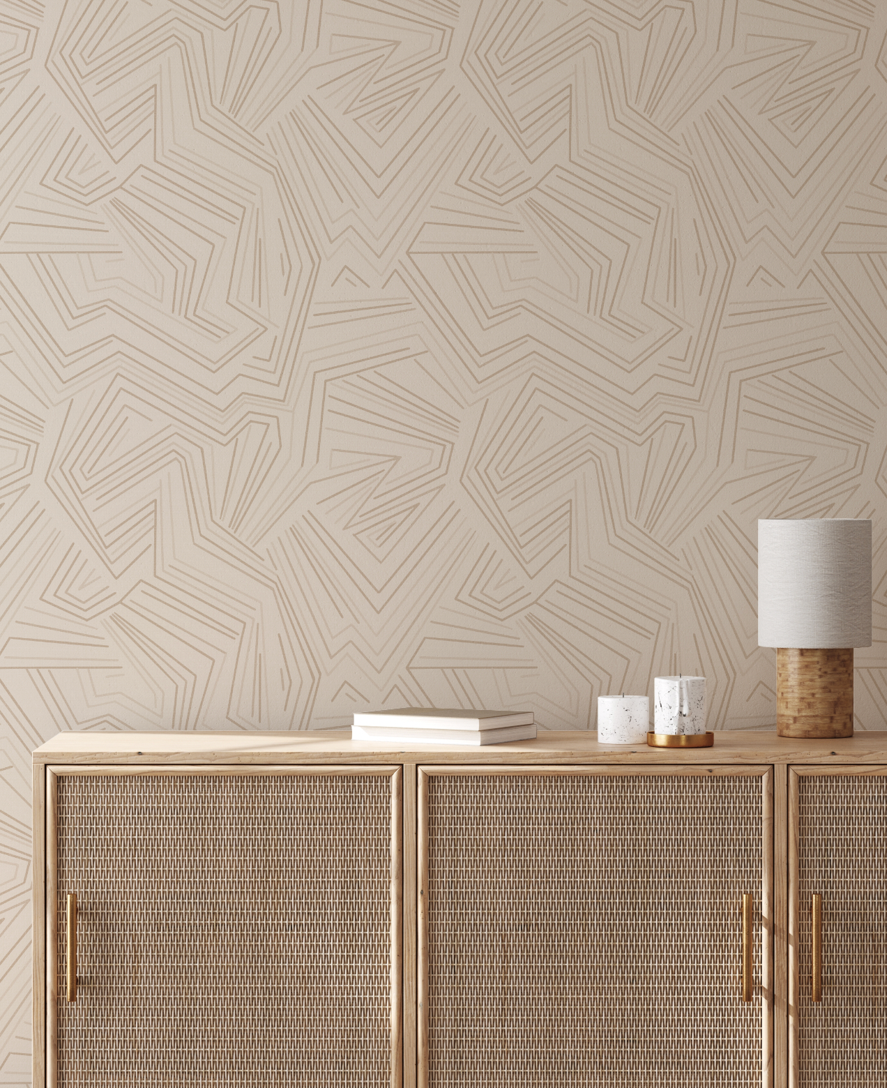 Abstract Line Art Beige Wallpaper