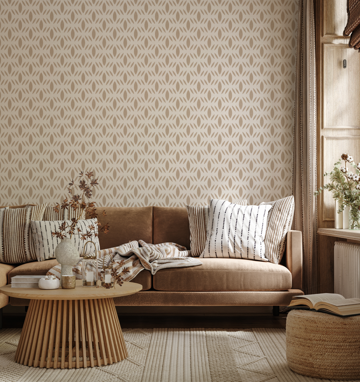 Manhattan Dots Beige Wallpaper from Olive et Oriel where you can shop wallpaper and artworks online