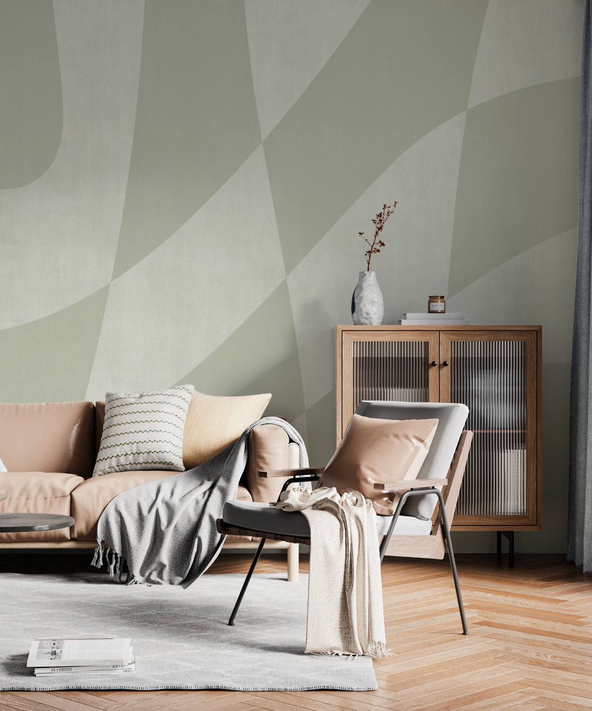 Brooklyn Mural Sage Green Wallpaper from Olive et Oriel where you can shop wallpaper and artworks online