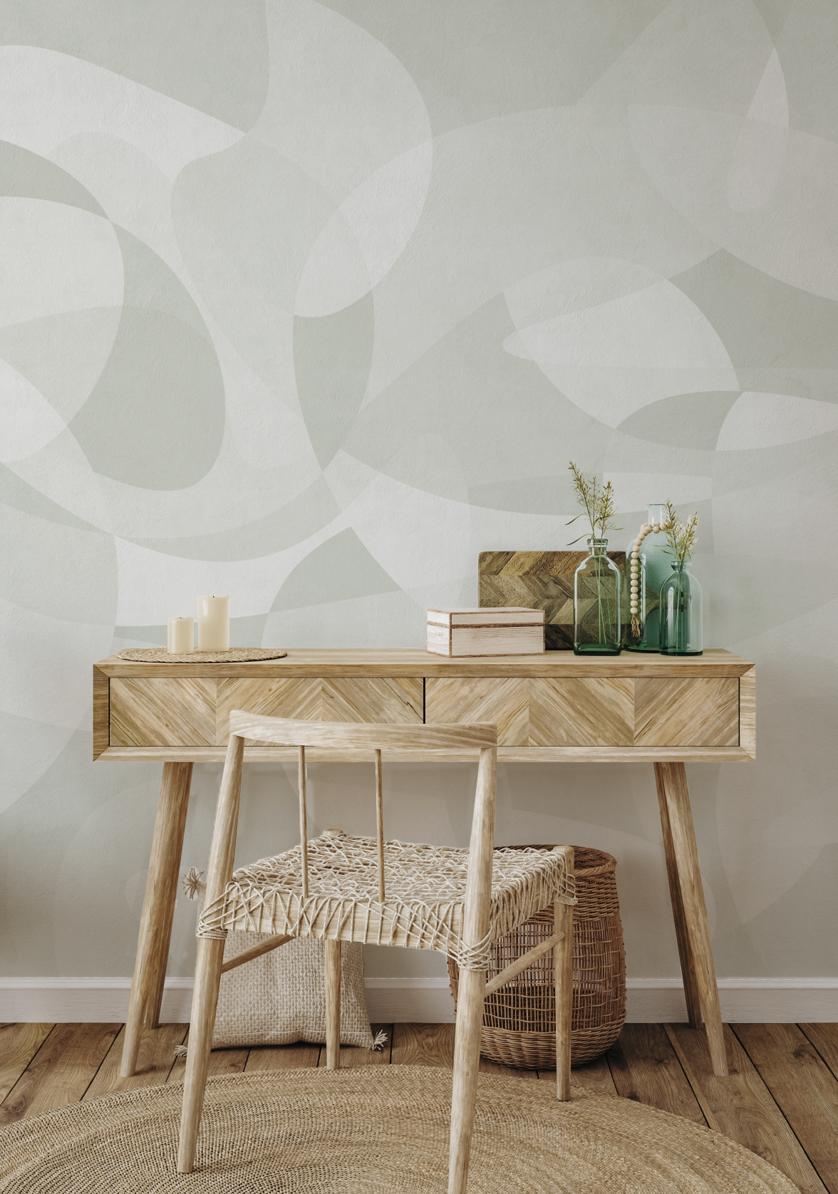 Mid Century Mural Sage Green Wallpaper