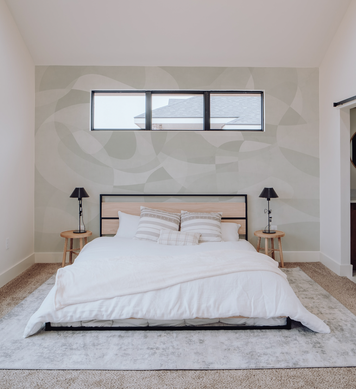 Mid Century Mural Sage Green Wallpaper from Olive et Oriel where you can shop wallpaper and artworks online