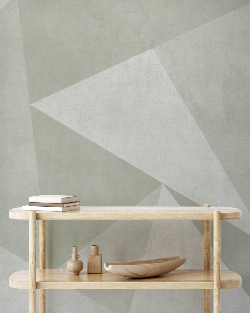 Modern Angles Mural Sage Green Wallpaper from Olive et Oriel where you can shop wallpaper and artworks online