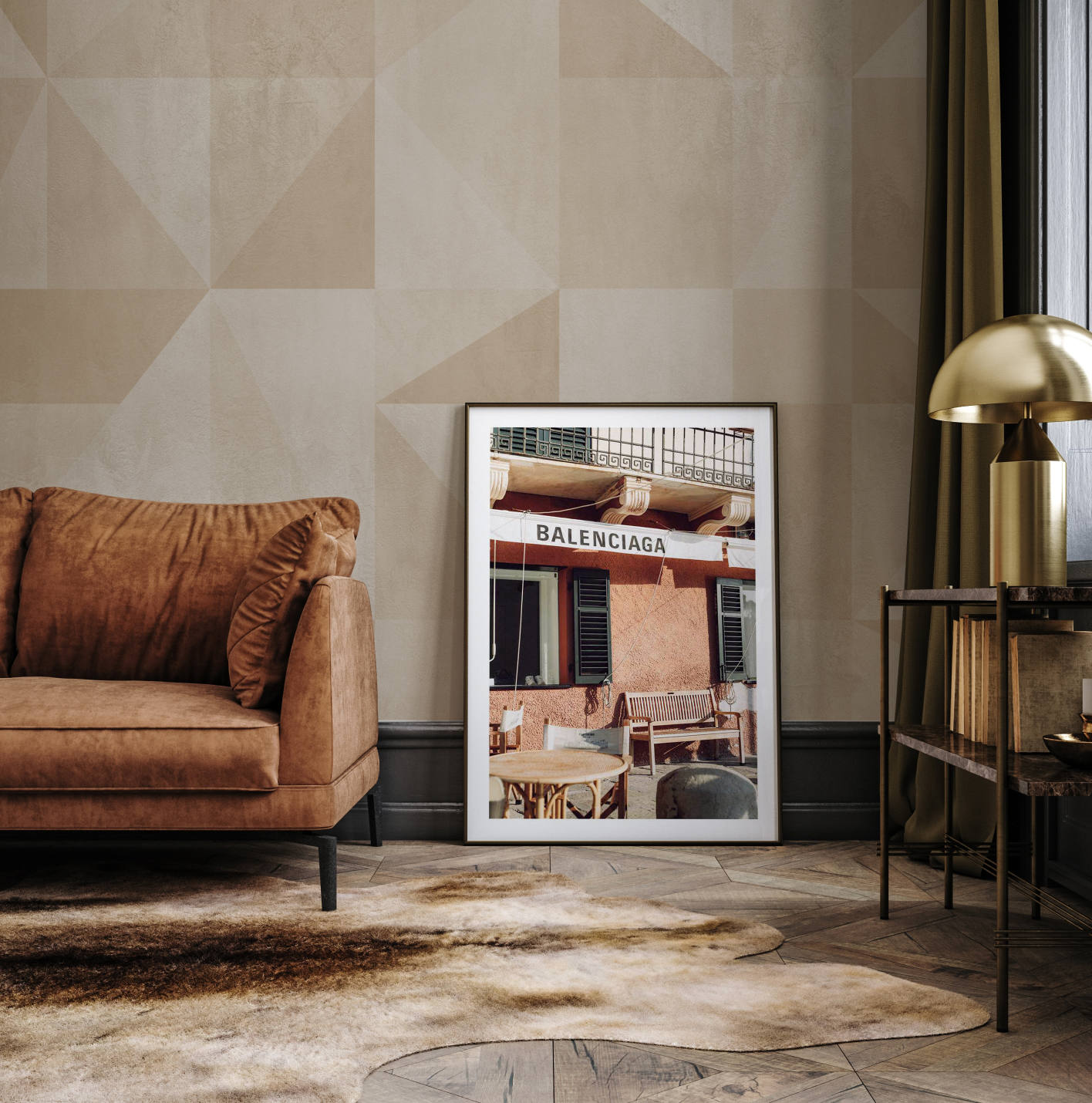 Venetian Geo Mural Beige Wallpaper