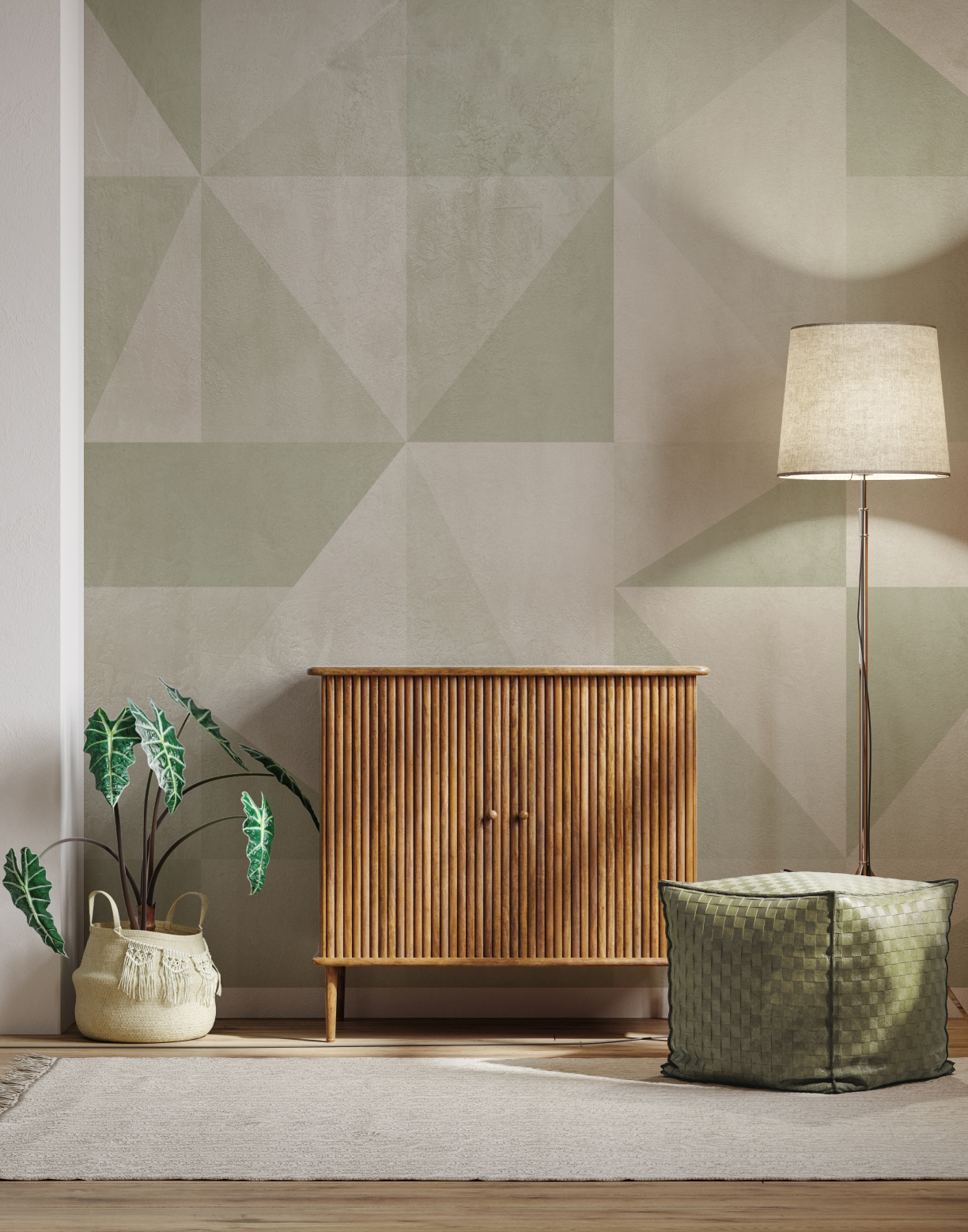 Venetian Geo Mural Sage Green Wallpaper