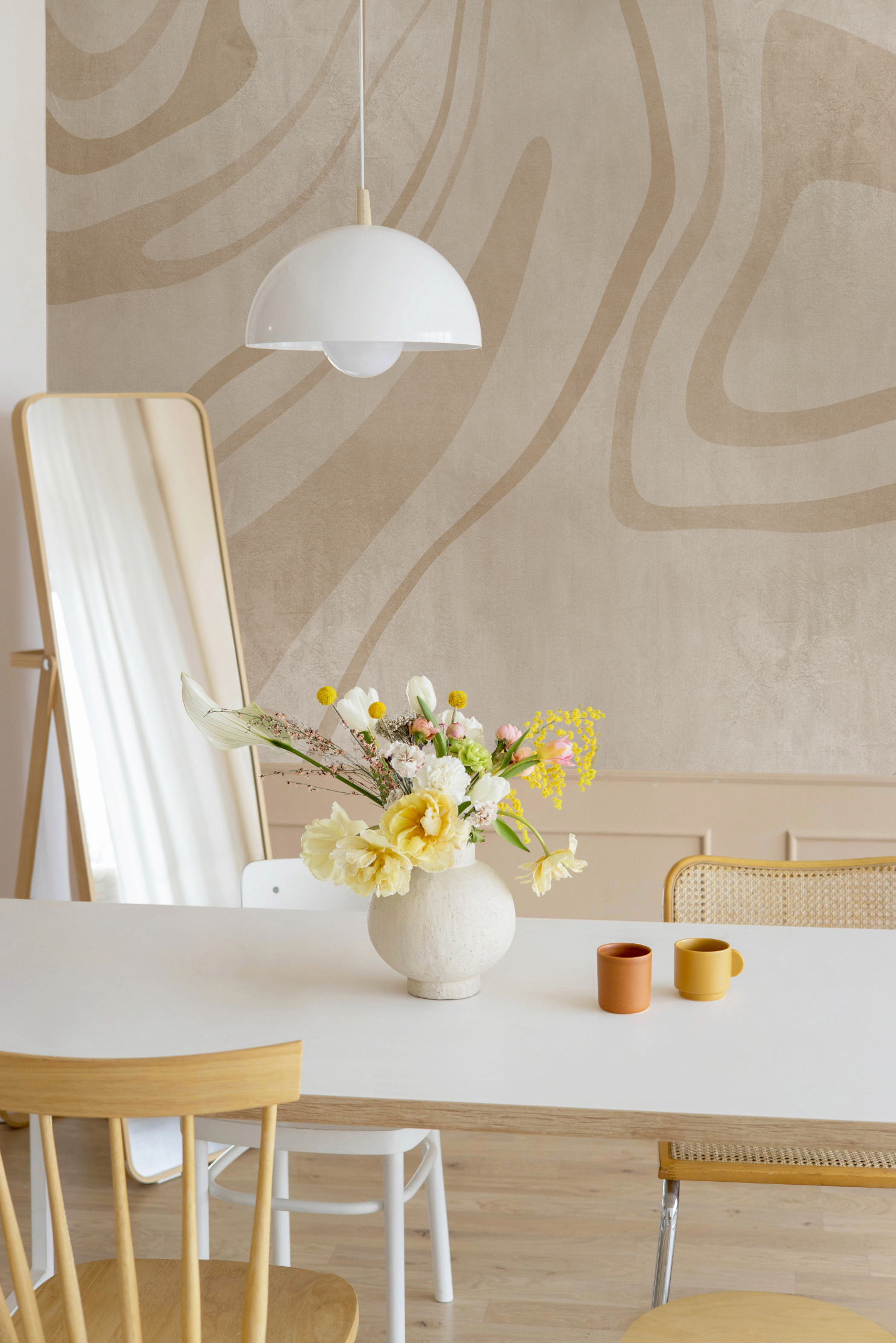 Luxe City Lines Mural Beige Wallpaper