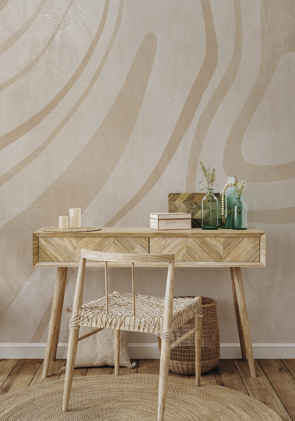 Luxe City Lines Mural Beige Wallpaper