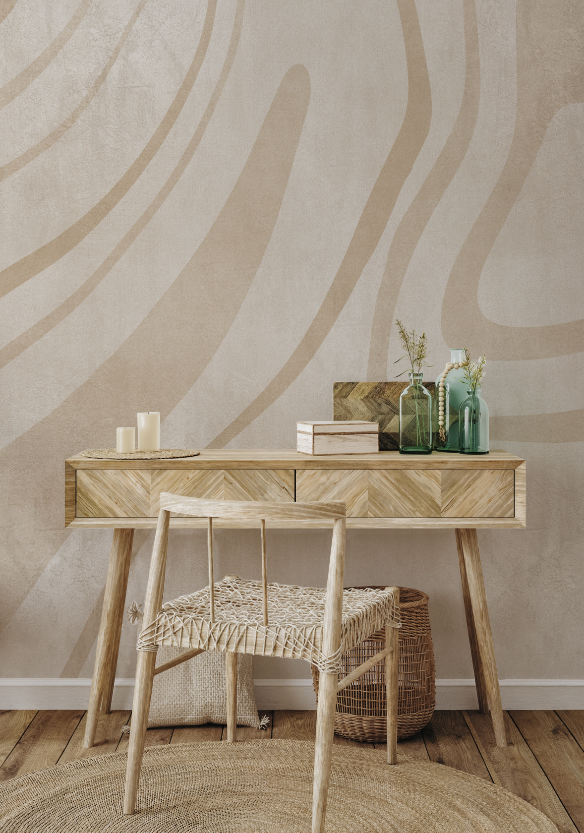 Luxe City Lines Mural Beige Wallpaper from Olive et Oriel where you can shop wallpaper and artworks online