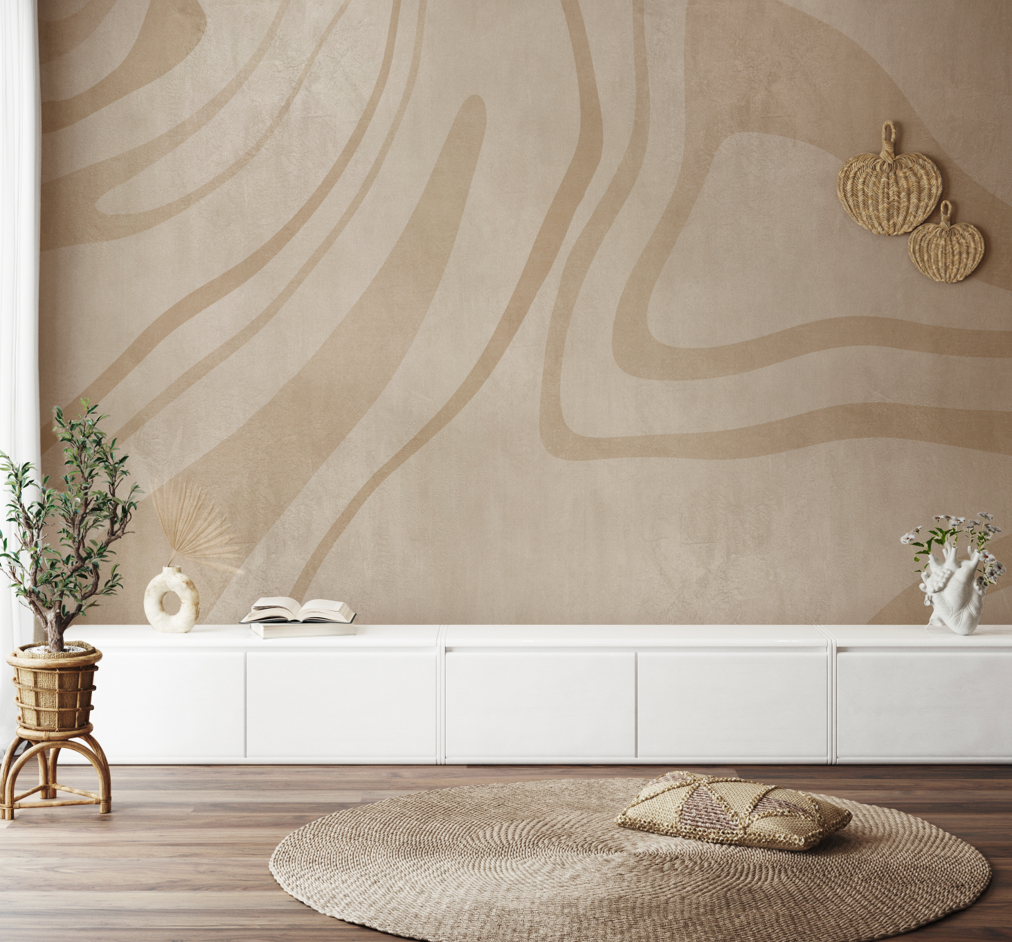 Luxe City Lines Mural Beige Wallpaper