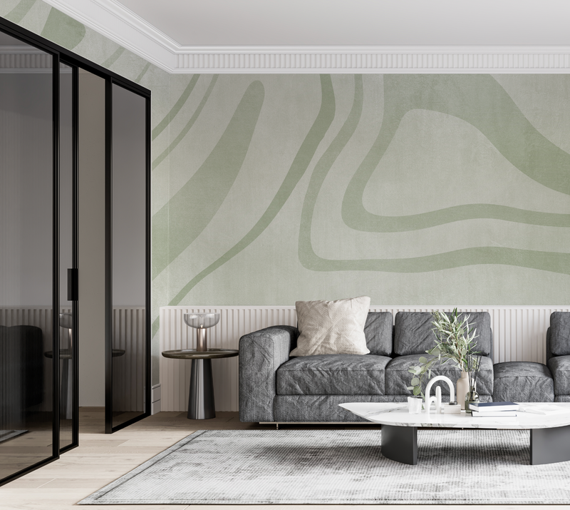 Luxe City Lines Mural Sage Green Wallpaper
