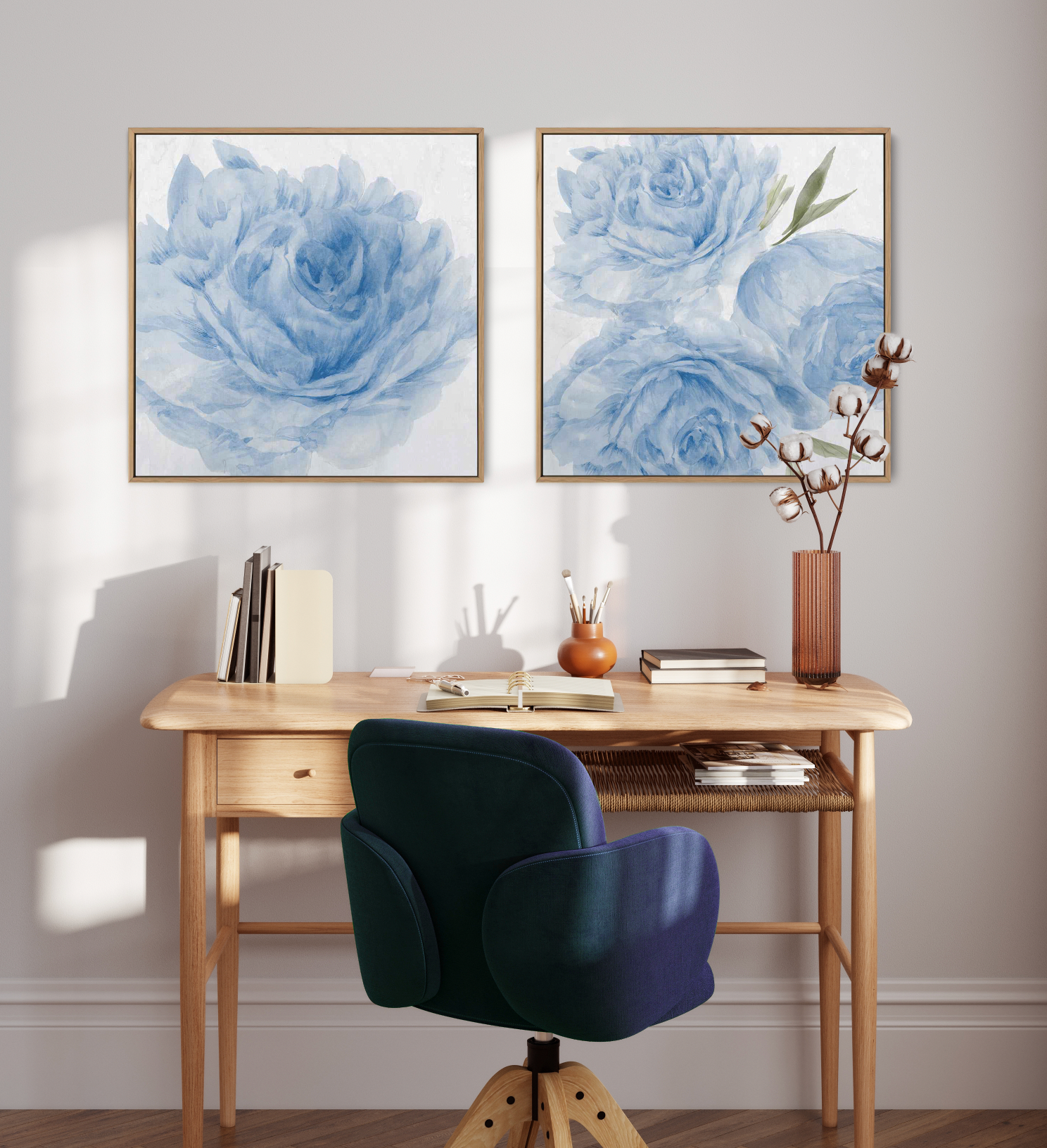 Peony Blue II | Framed Canvas Art Print from Olive et Oriel where you can shop wallpaper and artworks online