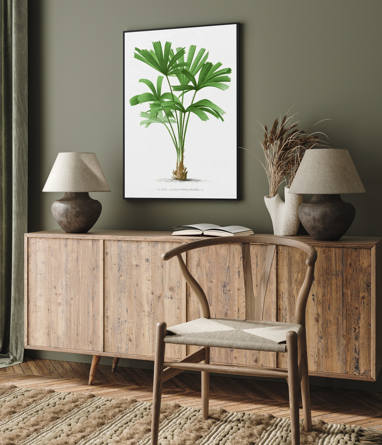 Licuala Spinosa Vintage Palm Poster | Framed Canvas Art Print from Olive et Oriel where you can shop wallpaper and artworks online