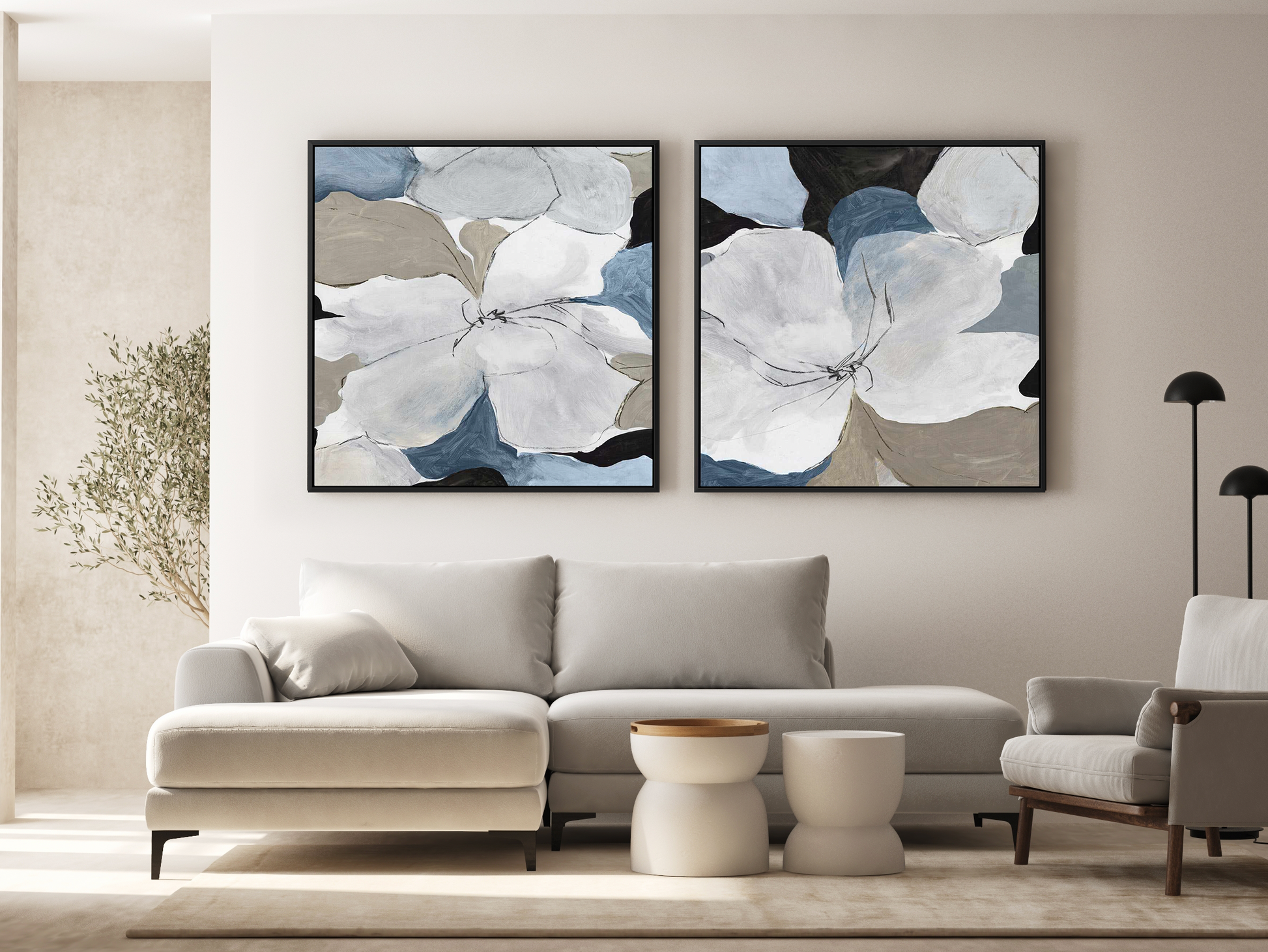 Grey Flowers II SQ | Framed Canvas Art Print from Olive et Oriel where you can shop wallpaper and artworks online