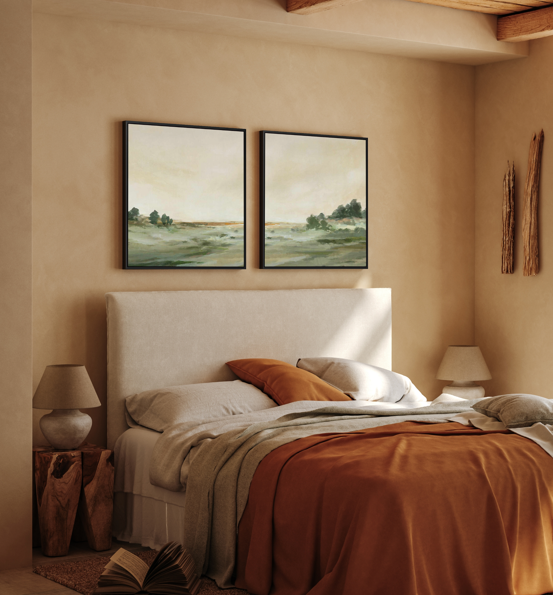 Green Meadow Left SQ | Framed Canvas Art Print from Olive et Oriel where you can shop wallpaper and artworks online