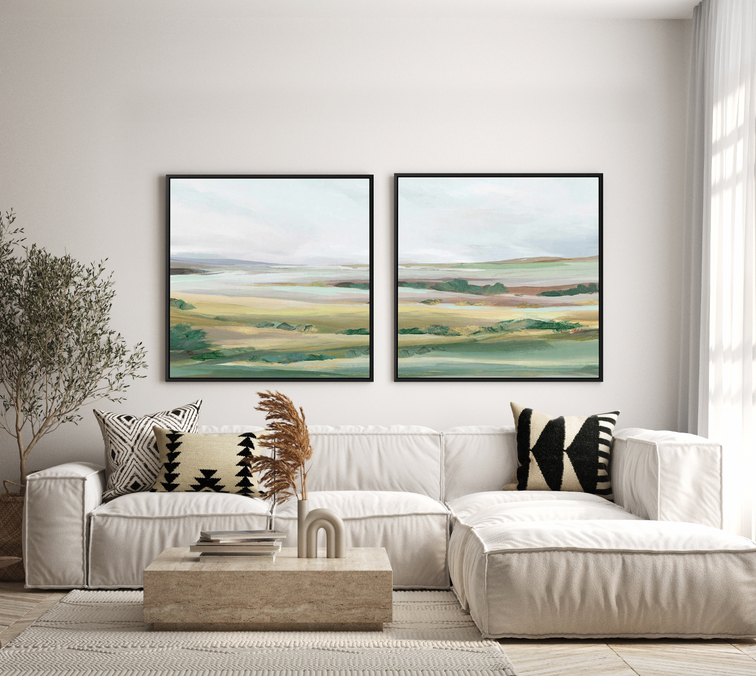 Green Pastures II Right SQ | Framed Canvas Art Print