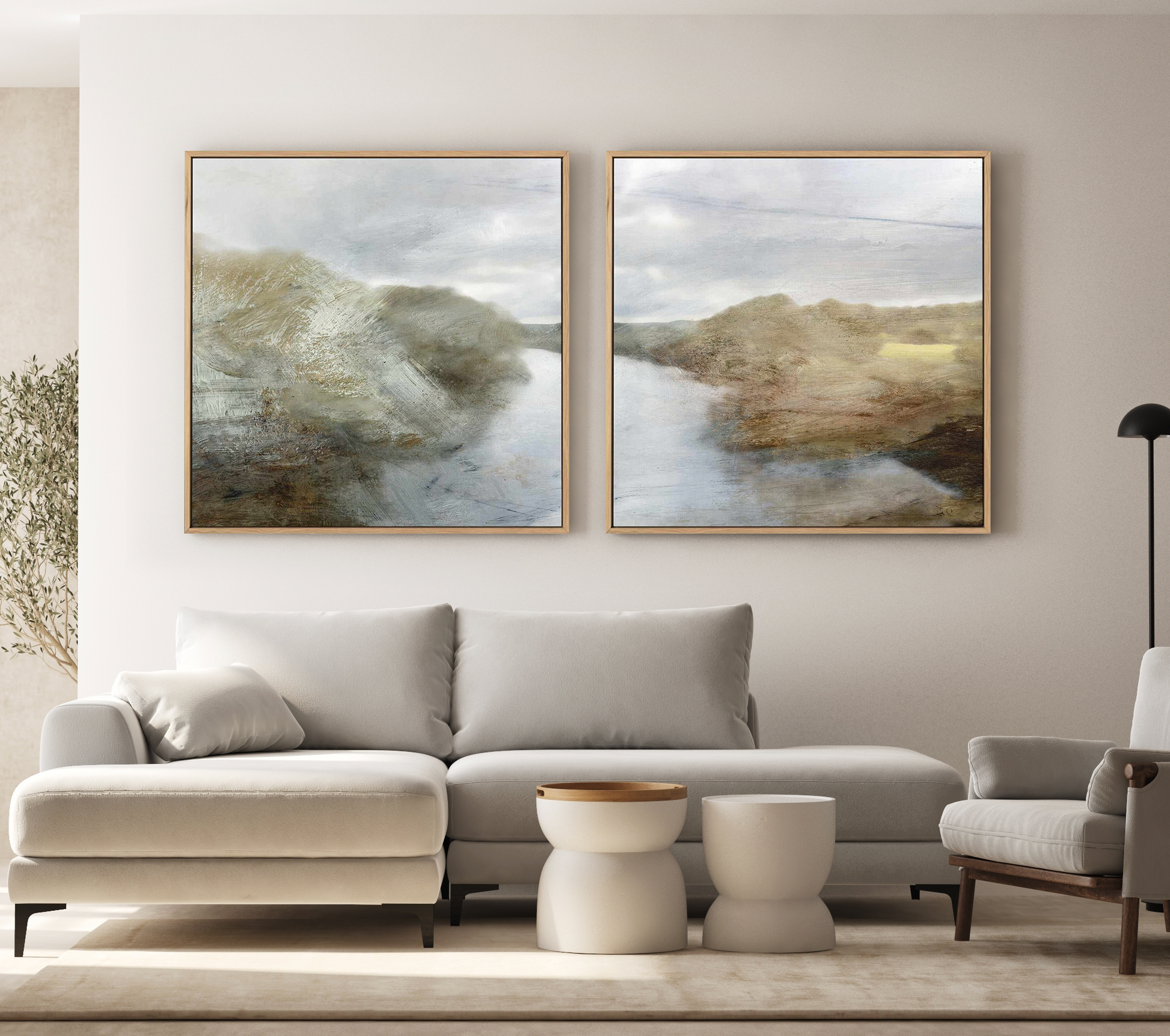Riverside Right by Dan Hobday SQ | Framed Canvas Art Print from Olive et Oriel where you can shop wallpaper and artworks online