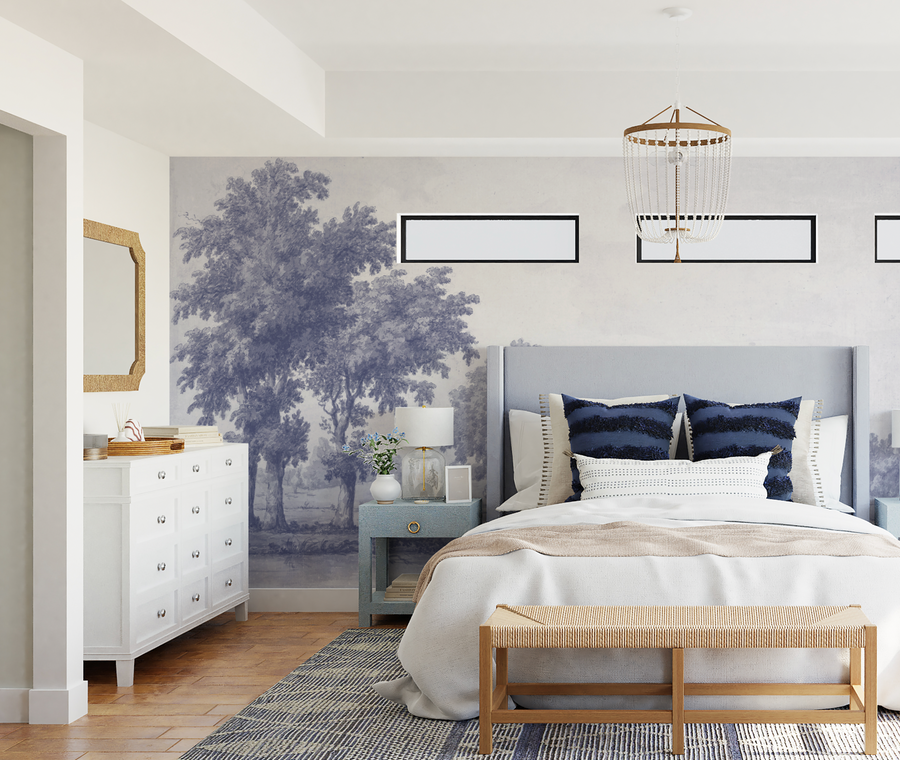 Vintage Oak Tree in Navy Blue Wallpaper Mural from Olive et Oriel where you can shop wallpaper and artworks online