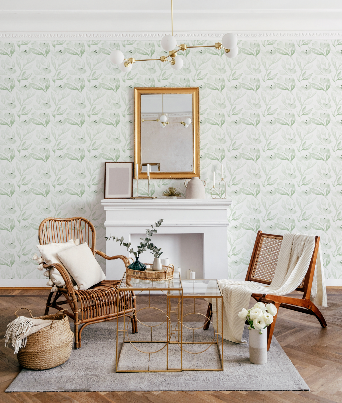 Field Of Tulips Sage Green Wallpaper from Olive et Oriel where you can shop wallpaper and artworks online