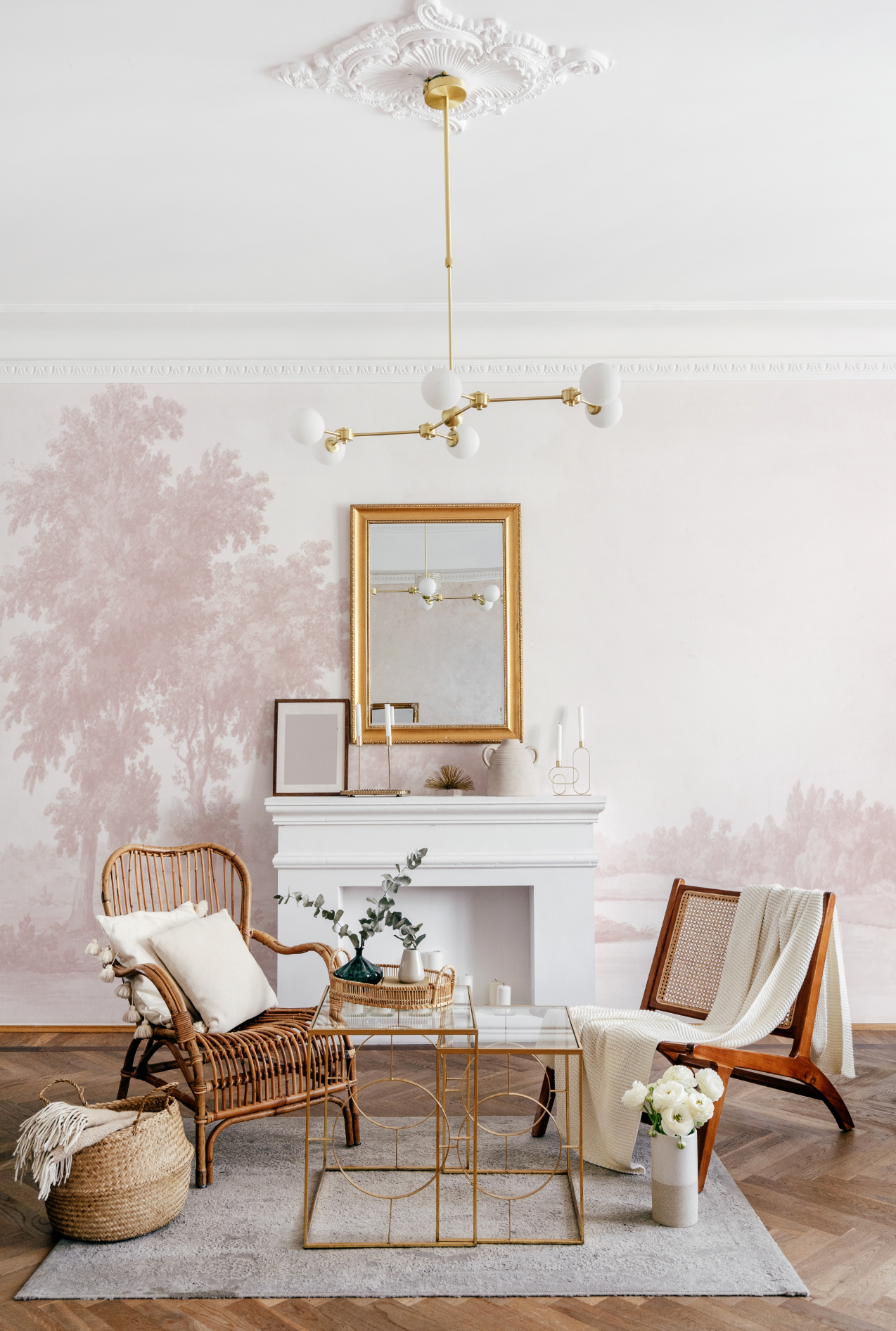 Vintage Oak Tree in Pink Wallpaper Mural