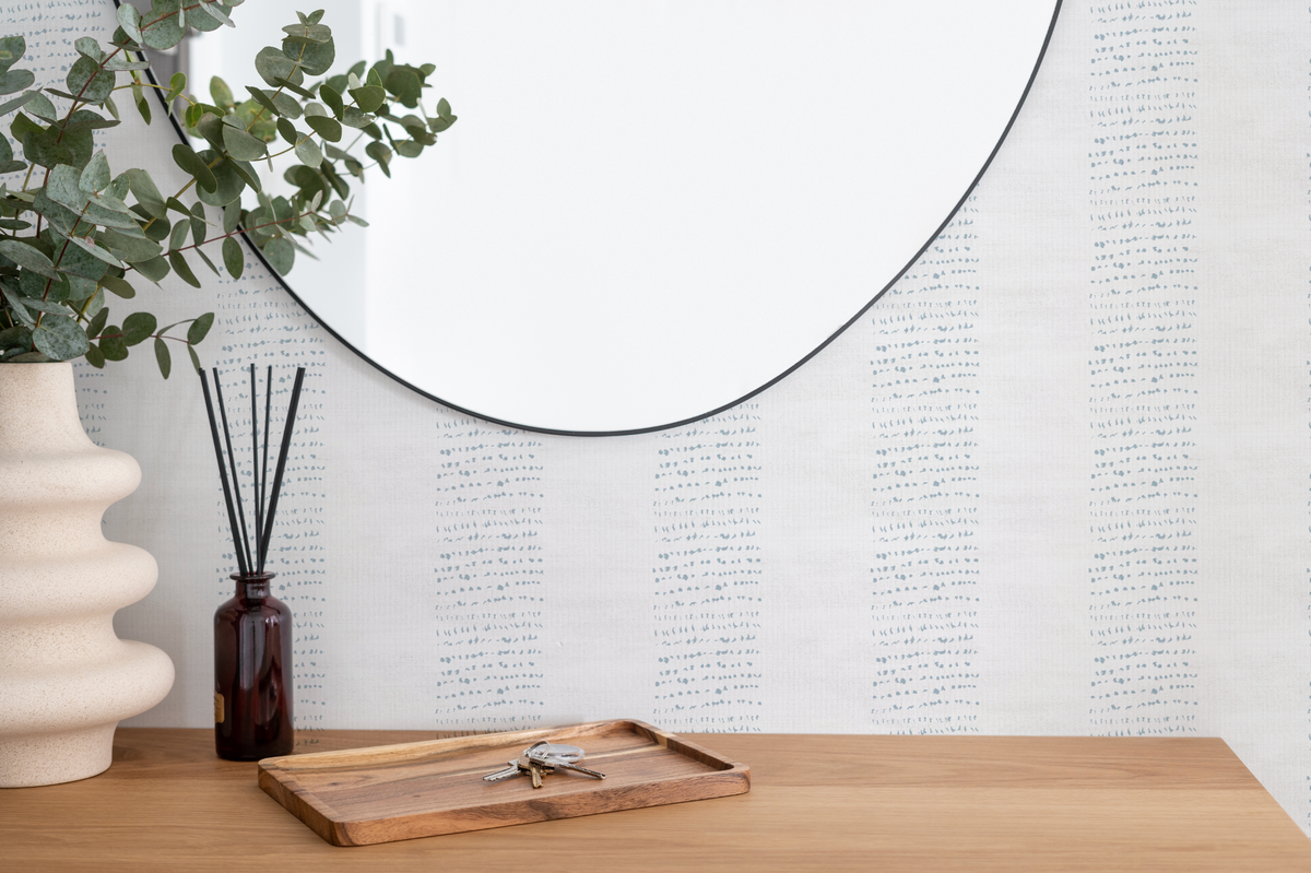 Dotted Stripe In Light Blue Wallpaper from Olive et Oriel where you can shop wallpaper and artworks online