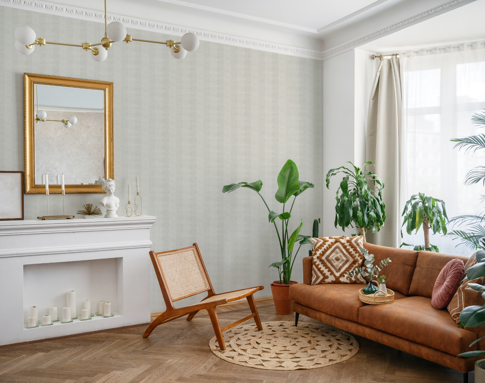 Dotted Stripe In Sage Green Wallpaper