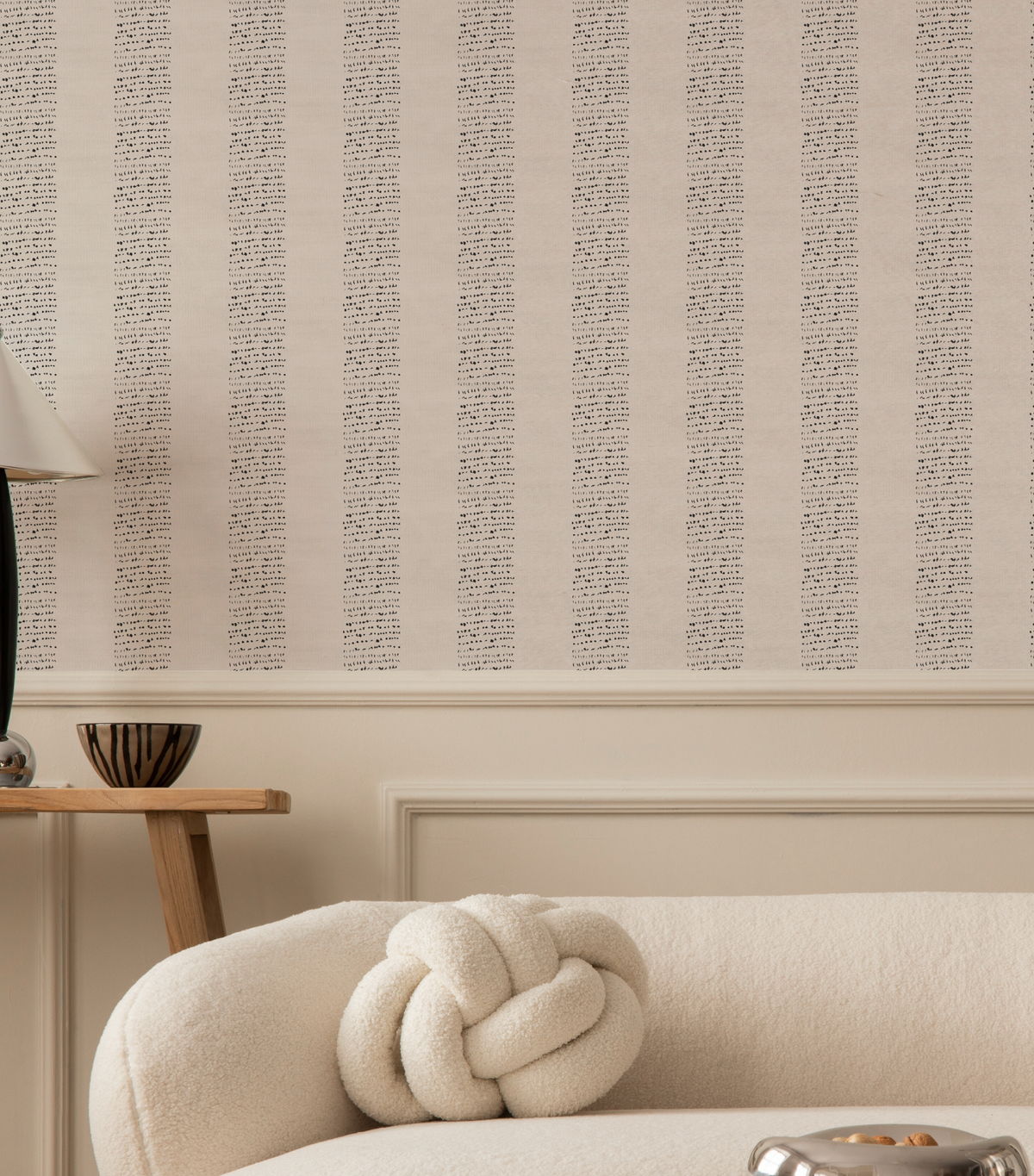 Dotted Stripe In Charcoal Black Wallpaper from Olive et Oriel where you can shop wallpaper and artworks online